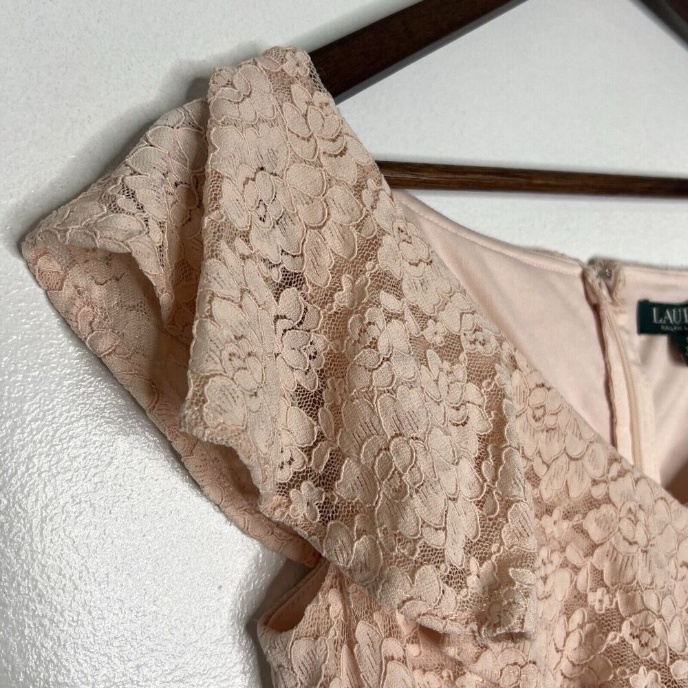 Ralph Lauren Lace Dress Women's Pink Size 2 Short Sleeve V-Neck
